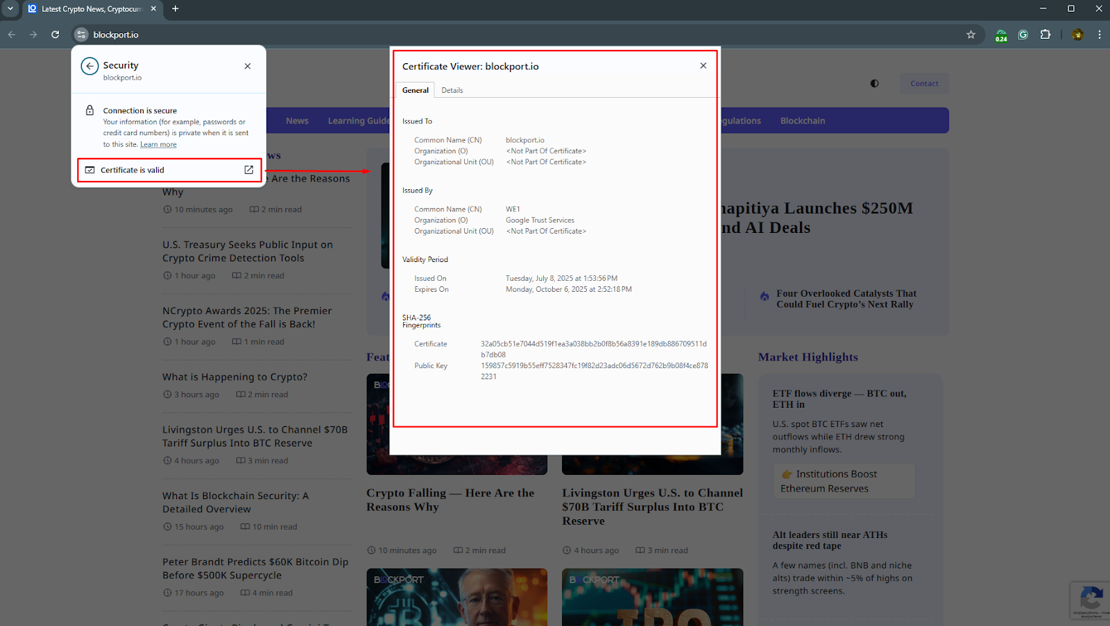 How to find and verify an SSL certificate on a website - Blockport.
